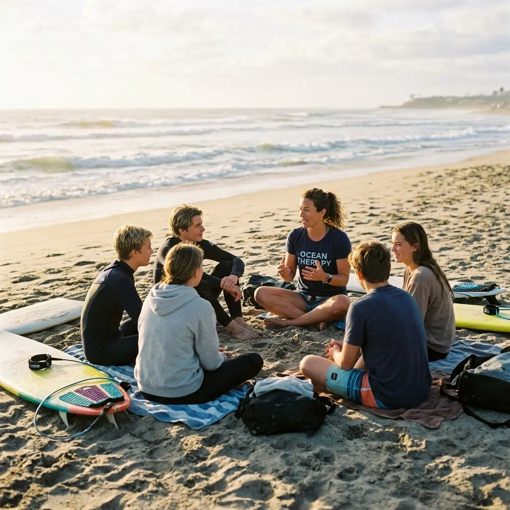 Group session on the sand before entering the water